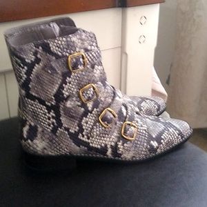 Snake embossed leather boots